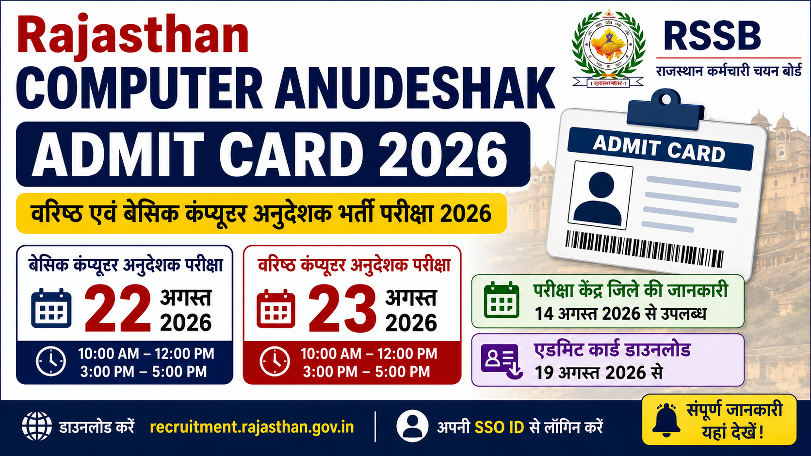 Rajasthan Computer Anudeshak Admit Card 2026