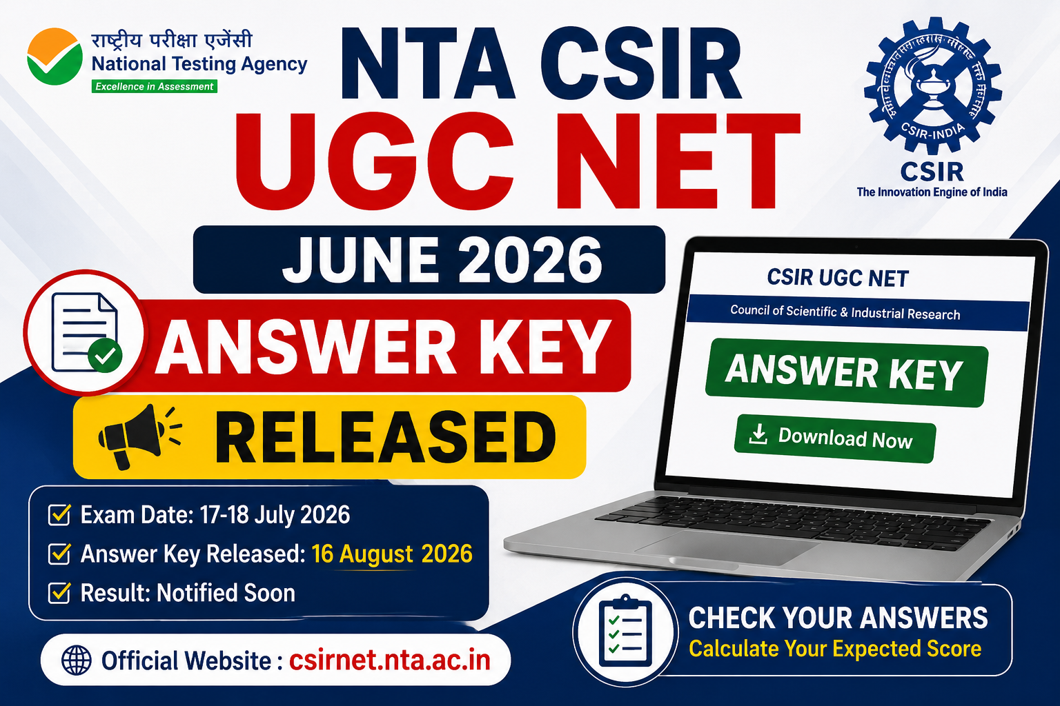 NTA CSIR UGC NET June 2026 Answer Key