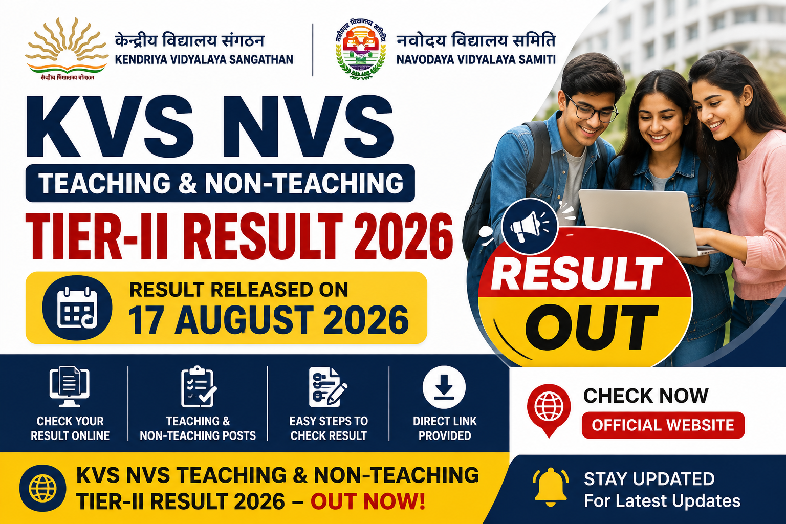 KVS NVS Teaching Non-Teaching Tier-II Result 2026
