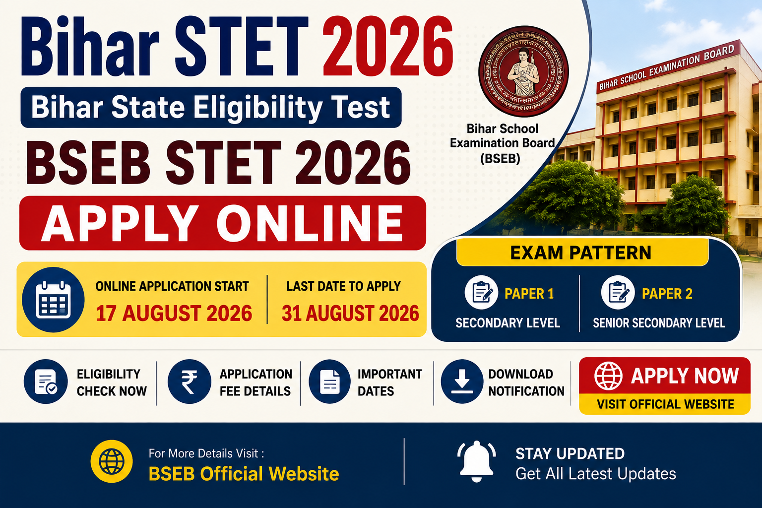Bihar State Eligibility Test BSEB STET 2026 Apply Online