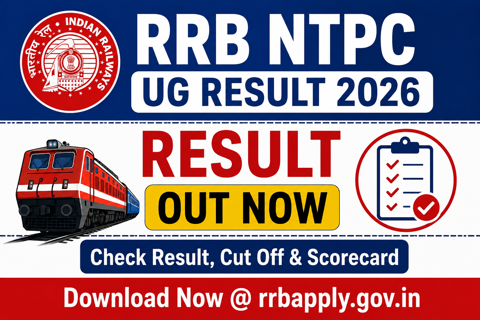RRB NTPC UG Result 2026 – 3050 Posts CBT 1 Result and Score Card