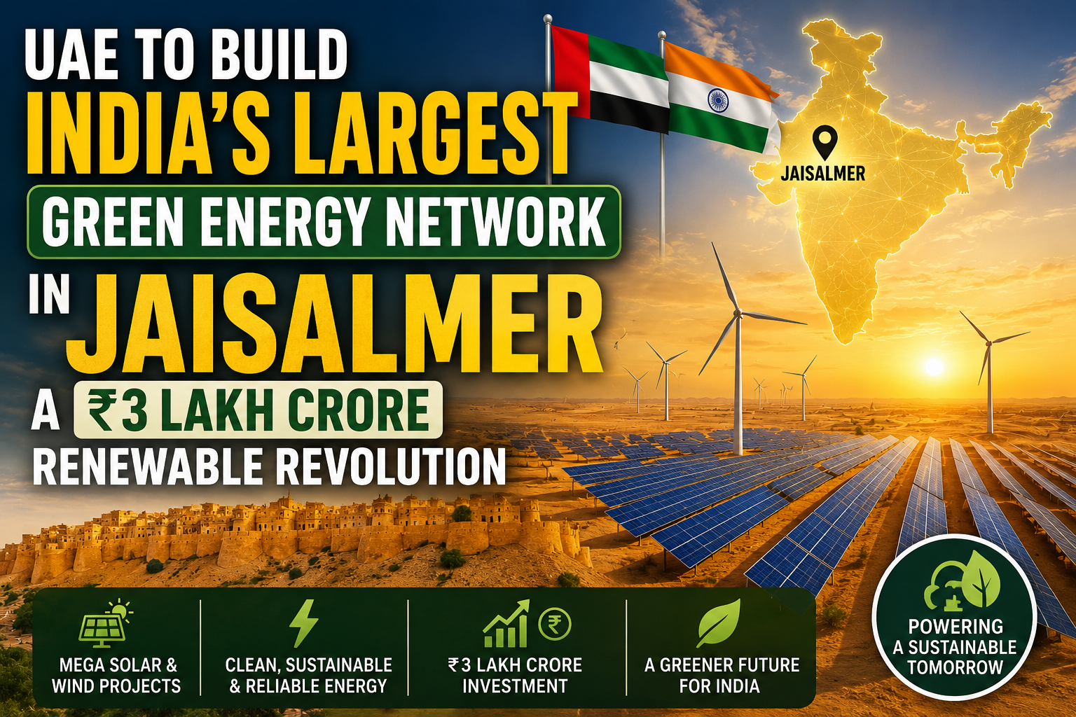 UAE to Build India’s Largest Green Energy Network in Jaisalmer: A ₹3 Lakh Crore Renewable Revolution