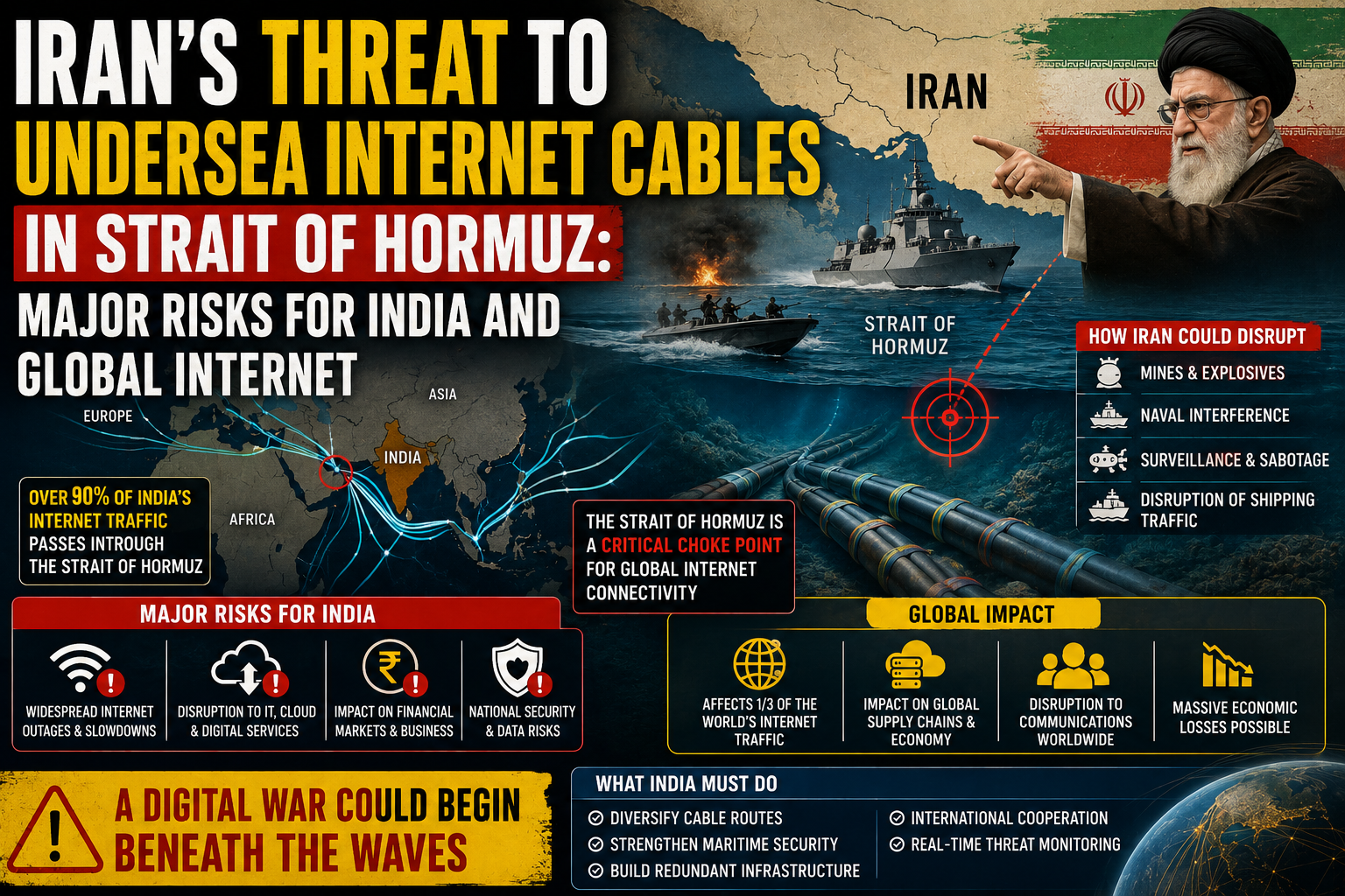 Iran’s Threat to Undersea Internet Cables in Strait of Hormuz: Major Risks for India and Global Internet