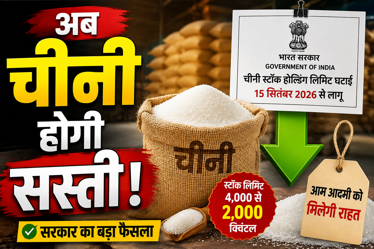 Sugar Stock Holding Limit 2026: New 2,000 Quintal Rule