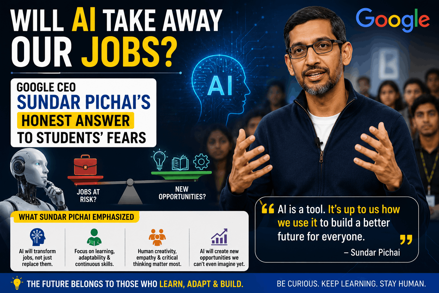 Will AI Take Away Our Jobs? Google CEO Sundar Pichai’s Honest Answer to Students’ Fears