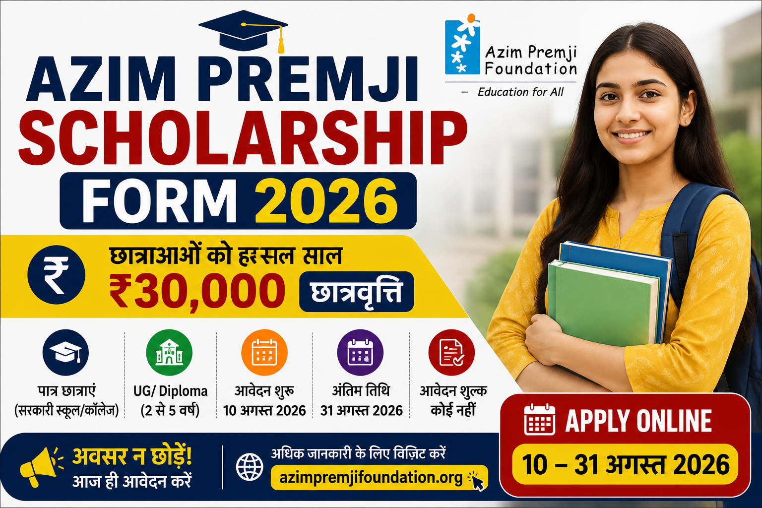 Azim Premji Scholarship Form 2026: ₹30,000 सालाना