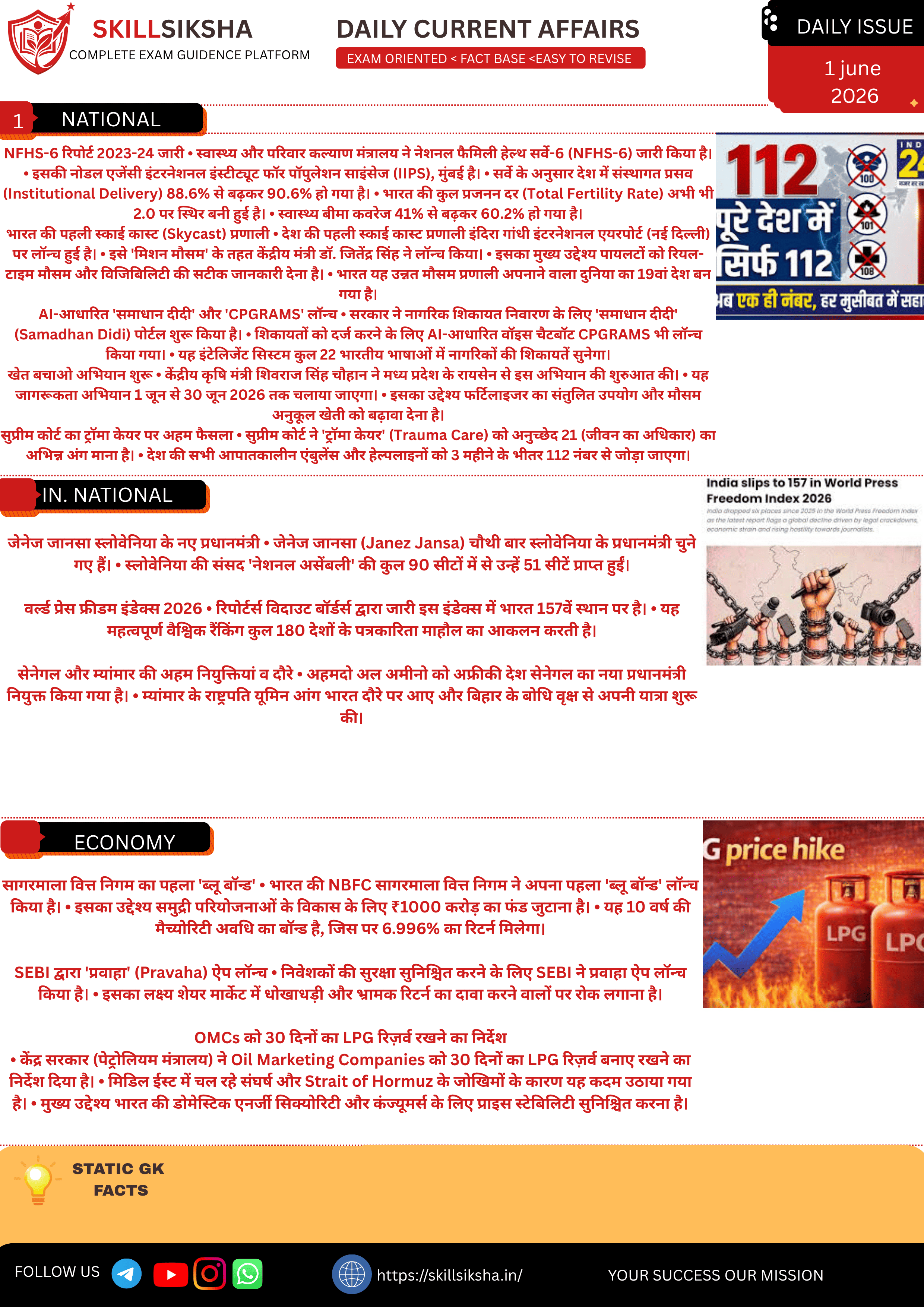 1 june 2026 current affairs magazine daily addition